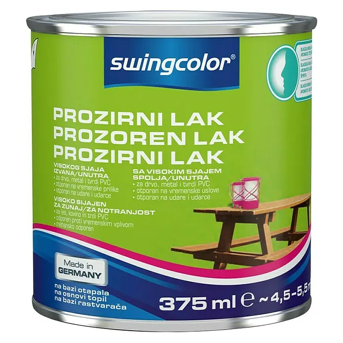 swingcolor Prozirni lak za namještaj - 375 ml, Visokog sjaja - Pogled sprijeda