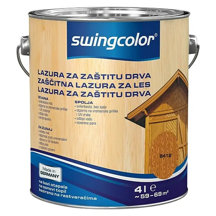 swingcolor Lazura za zaštitu drva - Tikovina, 4 l, Svilenkasti mat, Na bazi otapala - Pogled sprijeda
