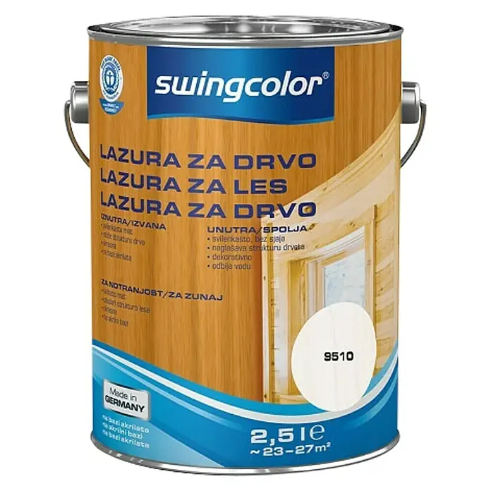 swingcolor Lazura za drvo - Bijele boje, 2,5 l - Pogled sprijeda