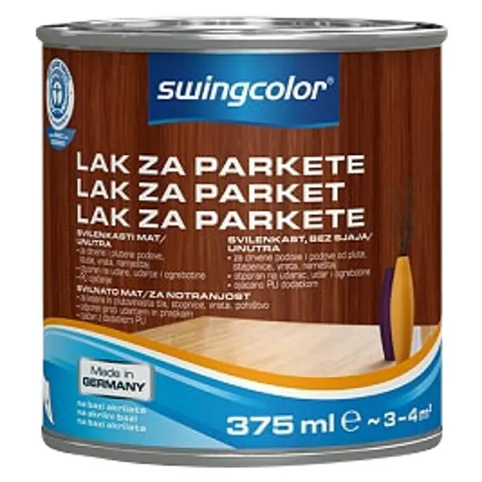 swingcolor Lak za parket - Bezbojno, 375 ml, Svilenkasti mat - Pogled sprijeda