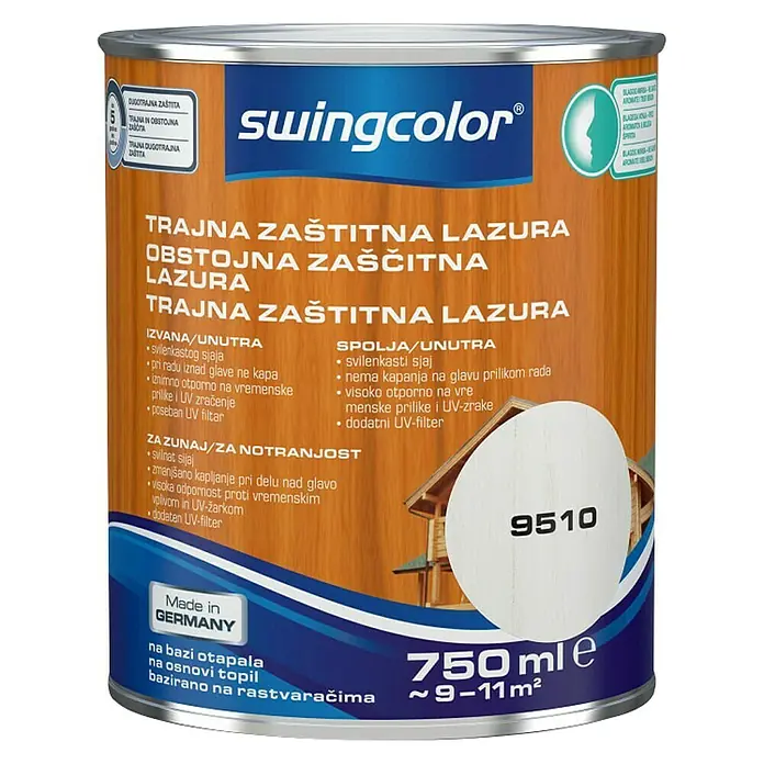 swingcolor Lazura za trajnu zaštitu - Bijele boje, 750 ml - Pogled sprijeda