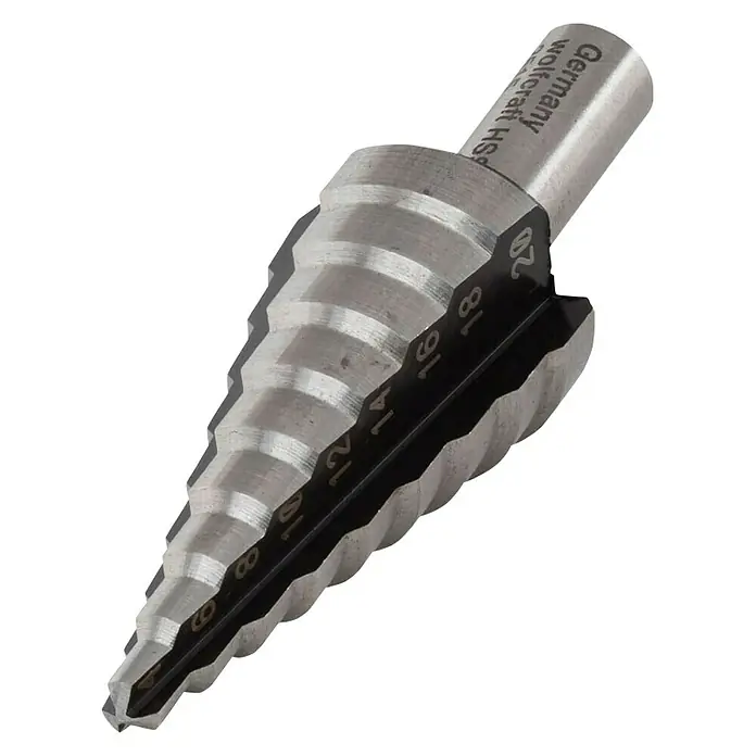 Wolfcraft Stufenbohrer - HS-Stahl, Durchmesser: 4 mm - 20 mm - Diagonale Ansicht