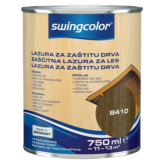 swingcolor Lazura za zaštitu drva - Orah, 750 ml, Svilenkasti mat, Na bazi otapala - Pogled sprijeda
