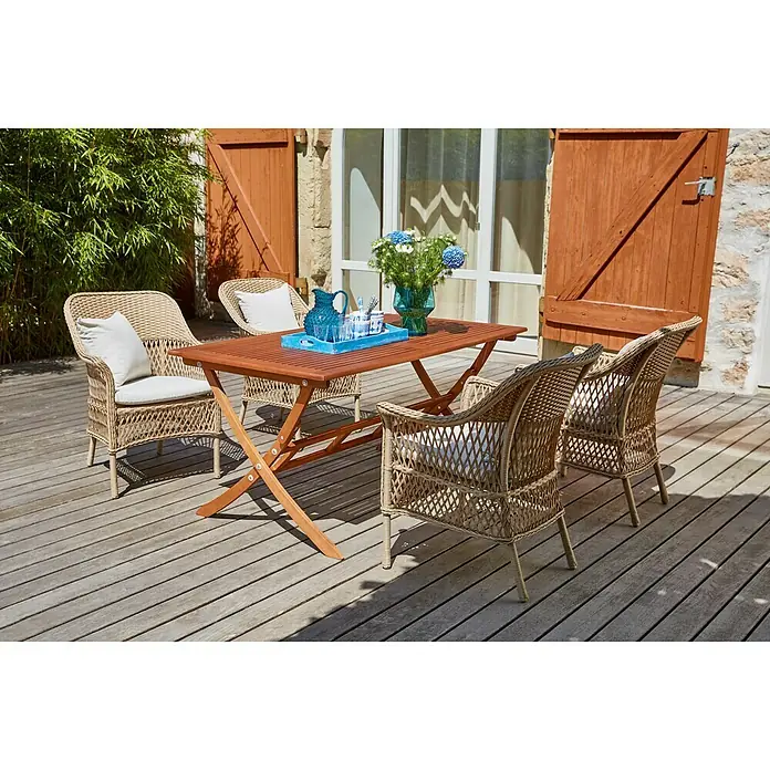 Sunfun Vrtna fotelja Sophie - Š x D x V: 64 x 65,5 x 87,5 cm, Plastično pletivo, Bež boje, Karamela, Mogu se slagati jedni na druge - Živopisni prikaz