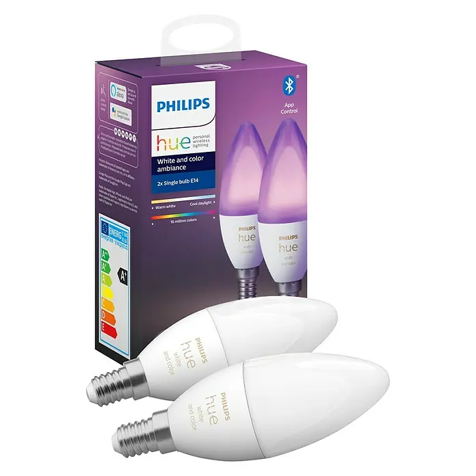 Philips Hue LED žarulja White & Color Ambiance - E14, 5,3 W, RGBW, Podesiva temperatura boje, 2 kom - Pogled sprijeda