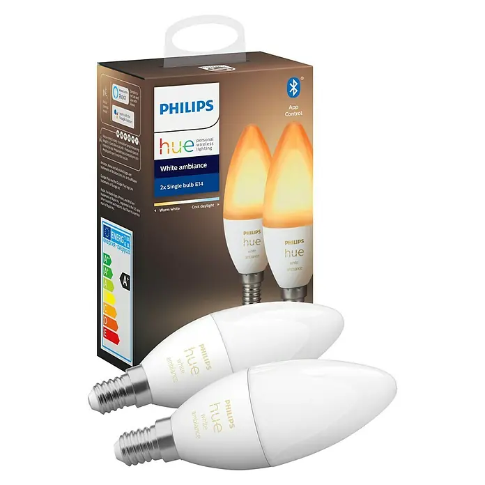Philips Hue LED žarulja White Ambiance - E14, 5,2 W, 470 lm, Podesiva temperatura boje, 2 kom - Pogled sprijeda