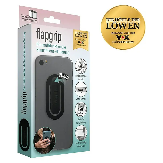 Smartphone-Halter Flapgrip - Schwarz - Vorderansicht