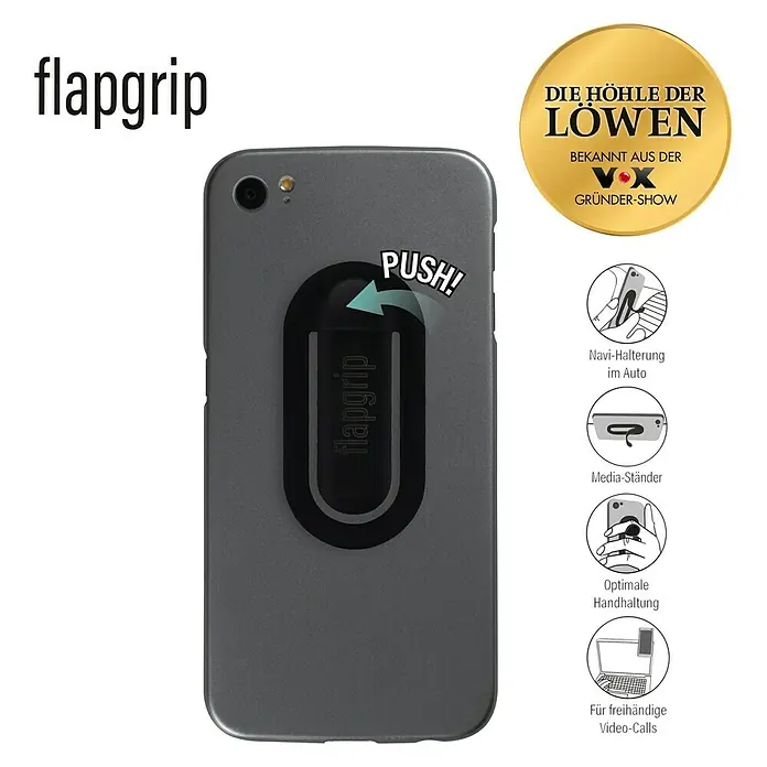 Smartphone-Halter Flapgrip - Schwarz - Vorderansicht