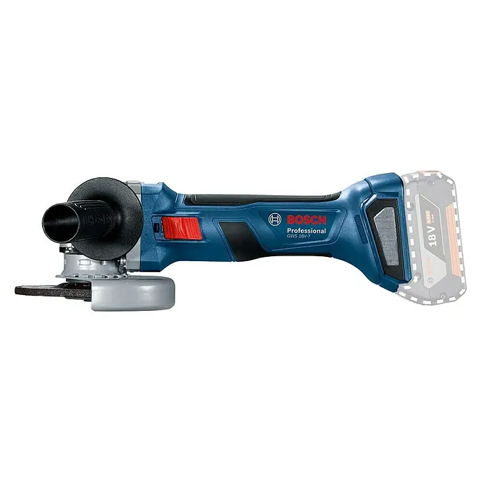 Bosch Professional Akku-Winkelschleifer GWS 18V-7 - 18 V, Ohne Akku, Durchmesser Scheibe: 125 mm, Verpackung: Kunststoffkoffer - Linke Seitenansicht