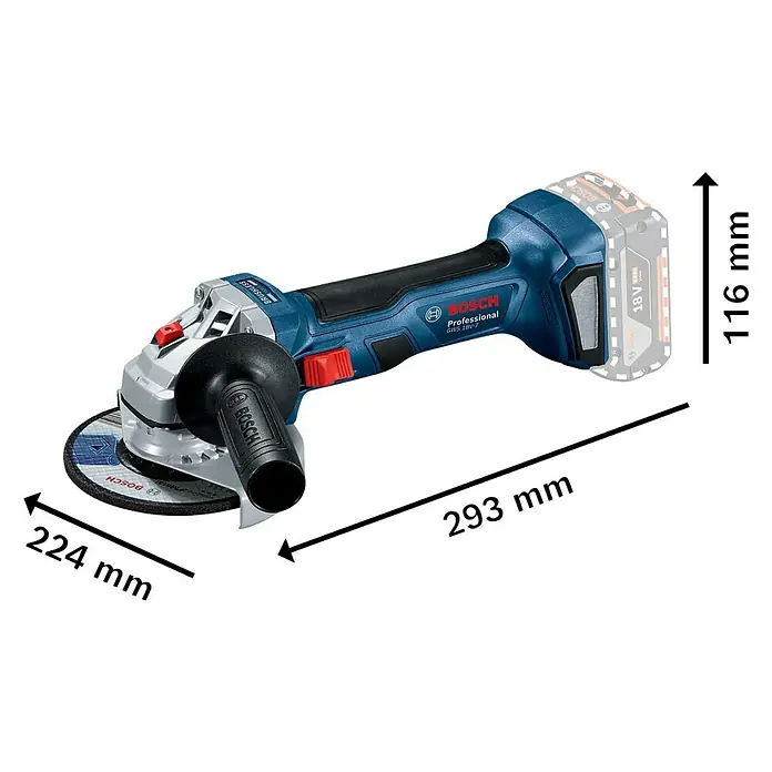 Bosch Professional Akku-Winkelschleifer GWS 18V-7 - 18 V, Ohne Akku, Durchmesser Scheibe: 125 mm, Verpackung: Kunststoffkoffer - Linke Seitenansicht