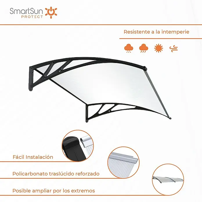 SmartSun Marquesina para puerta Easy Black - 80 x 120 x 23 cm