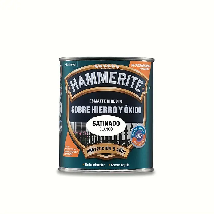 Hammerite Esmalte para metal Hierro y óxido - Blanco, 250 ml, Satinado - Vista frontal