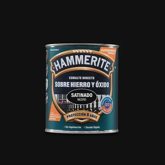 Hammerite Esmalte para metal Hierro y óxido - Negro, 250 ml, Satinado - Vista frontal