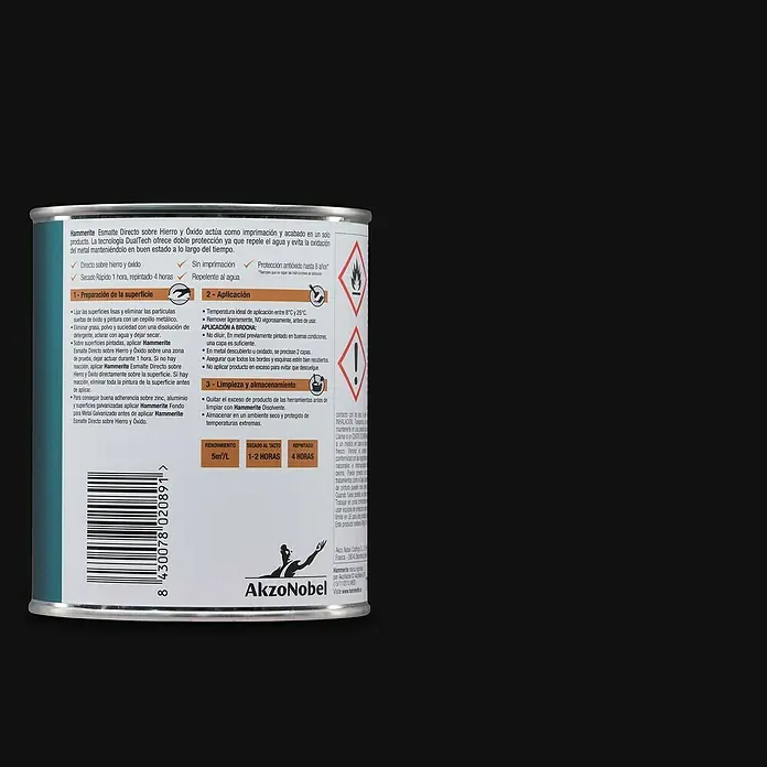 Hammerite Esmalte para metal Hierro y óxido - Negro, 250 ml, Satinado - Vista de perfil izquierdo