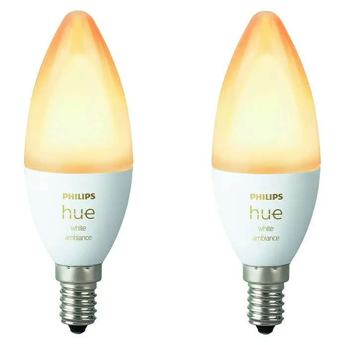 Philips Hue LED-Leuchtmittel White Ambiance - E14, 5,2 W, 470 lm, Einstellbare Farbtemperatur, 2 Stk. - Vorderansicht
