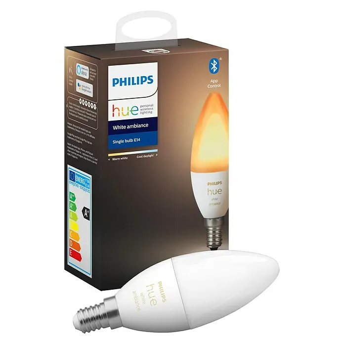Philips Hue LED žarulja White Ambiance - E14, 5,2 W, Podesiva temperatura boje, 470 lm, 1 kom - Dijagonalni pogled