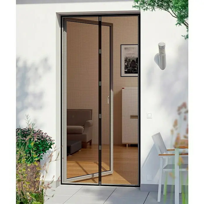 Windhager Rhino Insect Screen Mrežasta zavjesa protiv insekata - 95 x 215 cm, Crne boje, Pričvršćivanje čičkom, Vrata za terasu - Živopisni prikaz