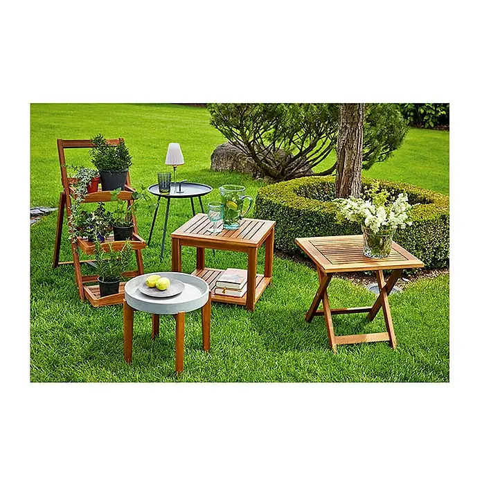 Garten-Beistelltisch rund - Ø x H: 40 x 45 cm, Stahl, Dunkelgrau, Höhenverstellbar - Stimmungsaufnahme