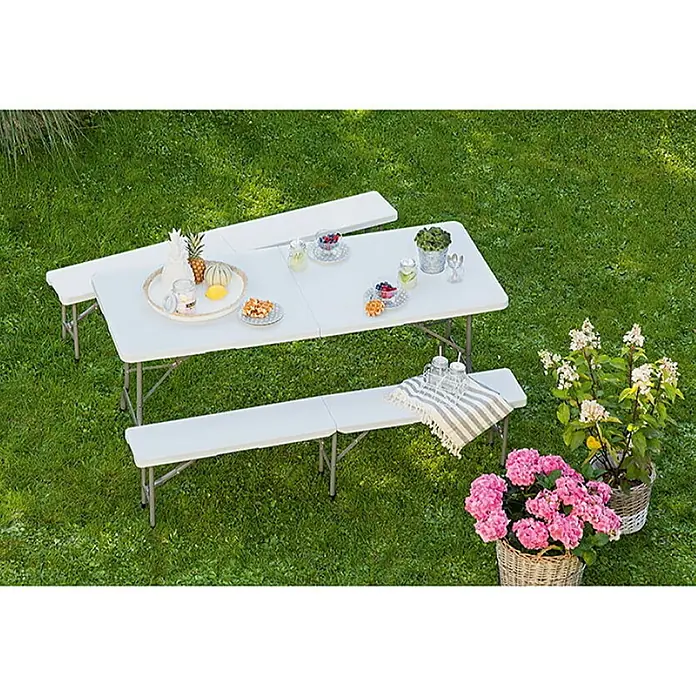 Sklopiva klupa - Duljina: 180 cm, Plastika, Bijele boje, Sive boje - Živopisni prikaz