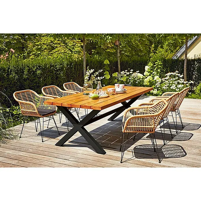 Vrtni stol - D x Š: 220 x 100 cm, Materijal stolne ploče: Drvo - Živopisni prikaz