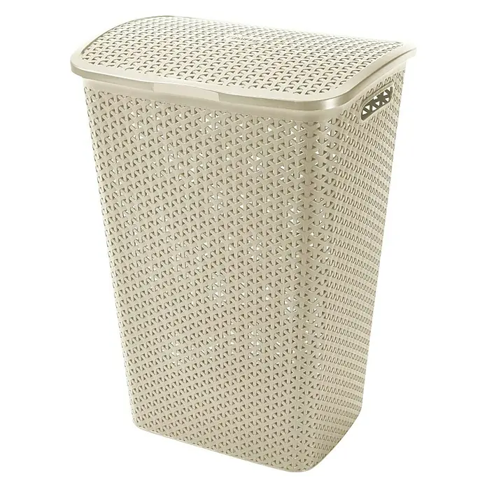 Curver My Style Cesta para la ropa - L x An x Al: 43 x 33 x 60 cm, Crema, Con tapa - Vista angular