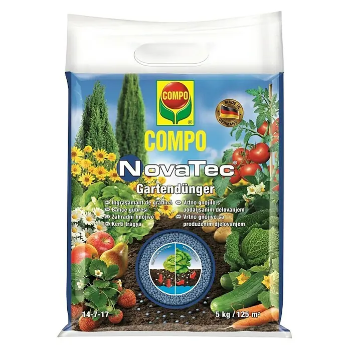 Compo Univerzalno gnojivo Novatec - 5 kg, Sadržaj je dovoljan za: 125 m² - Pogled sprijeda