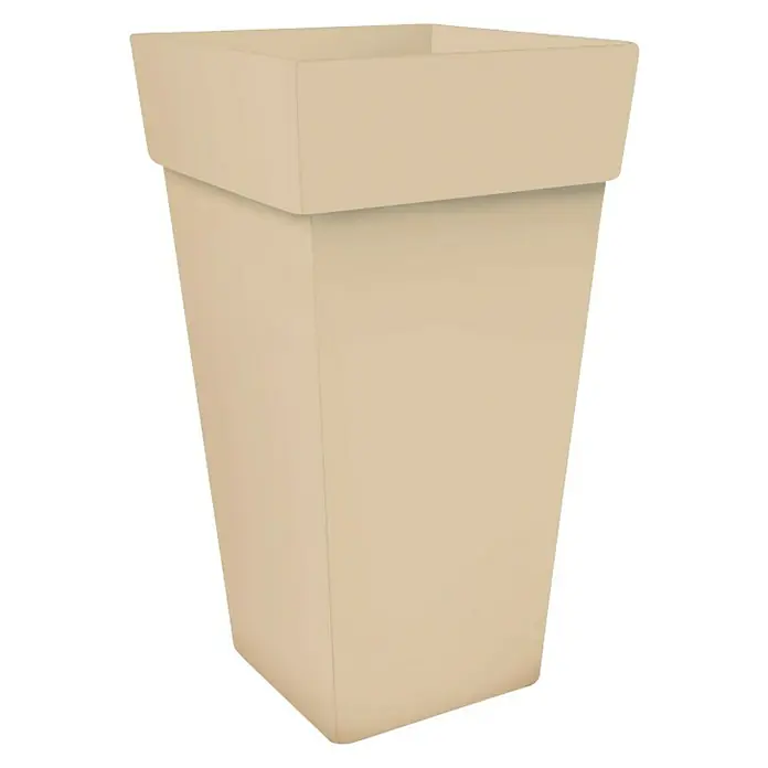 Visoka kvadratna posuda za biljke Melrose - Vanjska dimenzija (D x Š x V): 40 x 40 x 50 cm, Plastika, Bež boje - Dijagonalni pogled