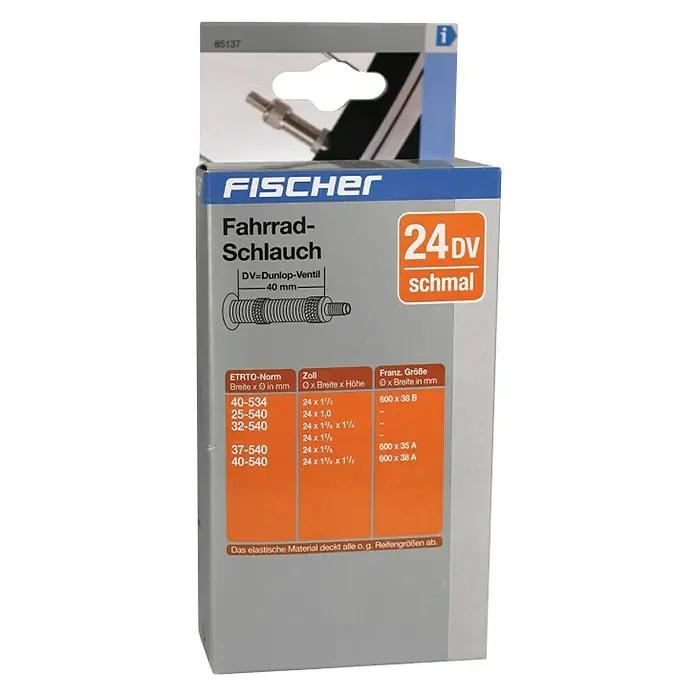 Fischer Unutarnja guma za bicikl - 24" x 1,375 do 1,5, Dunlopov ventil, Otpornost na pucanje - Dijagonalni pogled