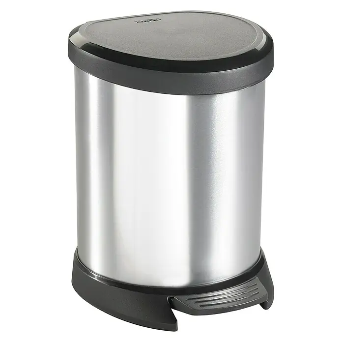 Curver Abfalleimer Set Decobin - 40 l + 5 l, Silber/Schwarz, Kunststoff - Vorderansicht