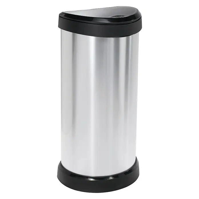 Curver Abfalleimer Set Decobin - 40 l + 5 l, Silber/Schwarz, Kunststoff - Vorderansicht