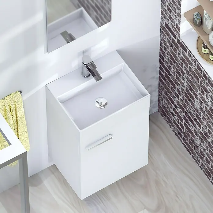 Conjunto de mueble de baño Mini - 45 cm, Blanco seda, Mate - Foto ambiente