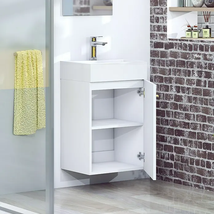 Conjunto de mueble de baño Mini - 45 cm, Blanco seda, Mate - Foto ambiente