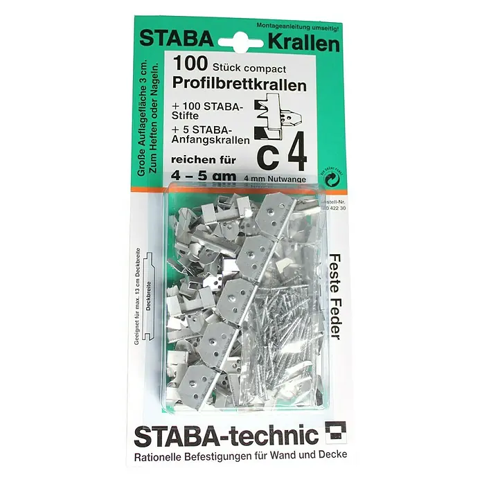 Staba Garras para paneles machihembrados C4 - 100 uds. - Vista frontal