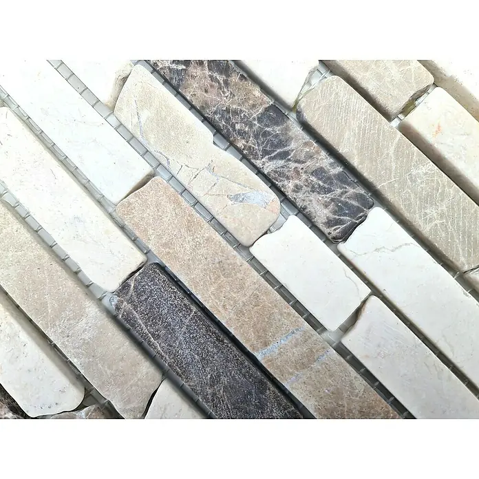 Mozaik pločica - 30,5 x 30,5 cm, Smeđe-bijele boje, Mat - Detaljan prikaz