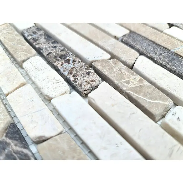 Mozaik pločica - 30,5 x 30,5 cm, Smeđe-bijele boje, Mat - Detaljan prikaz