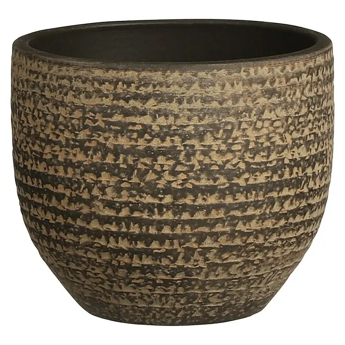 Übertopf rund Carrie - Außenmaß (Ø x H): 14 x 12 cm, Braun, Naturmaterialien - Vorderansicht