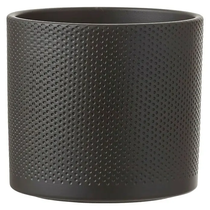 Übertopf rund Era - Außenmaß (Ø x H): 19,5 x 17,5 cm, Dunkelgrau, Keramik - Vorderansicht