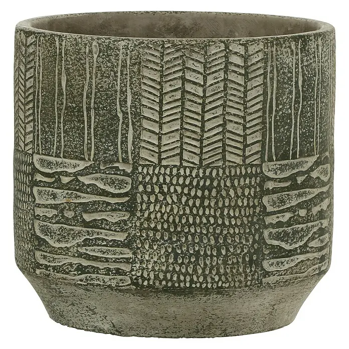 Übertopf rund Lynn - Außenmaß (Ø x H): 17 x 16 cm, Grün, Beton - Vorderansicht