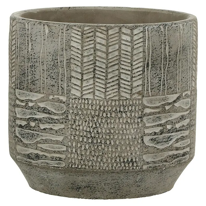 Übertopf rund Lynn - Außenmaß (Ø x H): 17 x 16 cm, Hellgrau, Beton - Vorderansicht
