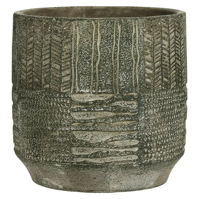 Übertopf rund Lynn - Außenmaß (Ø x H): 19 x 19 cm, Grün, Beton - Vorderansicht