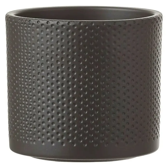 Übertopf rund Era - Außenmaß (Ø x H): 13,5 x 12,5 cm, Dunkelgrau, Keramik - Vorderansicht