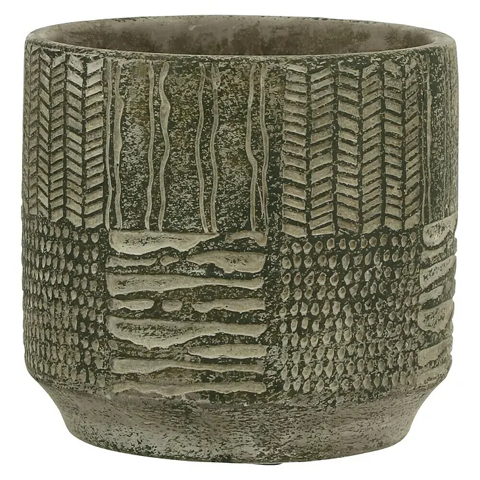Übertopf rund Lynn - Außenmaß (Ø x H): 15 x 14 cm, Grün, Beton - Vorderansicht