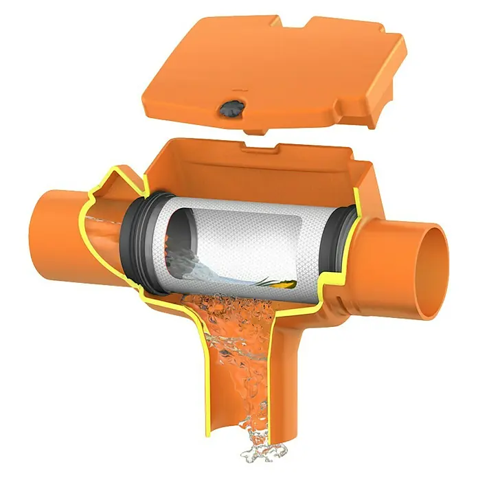 Garantia Regenwasserfilter Supra Intern - Mit geradem Abgang, Passend für: Garantia ProLine Regenwassertank Cristall, Garantia Erdtanks - Detailaufnahme