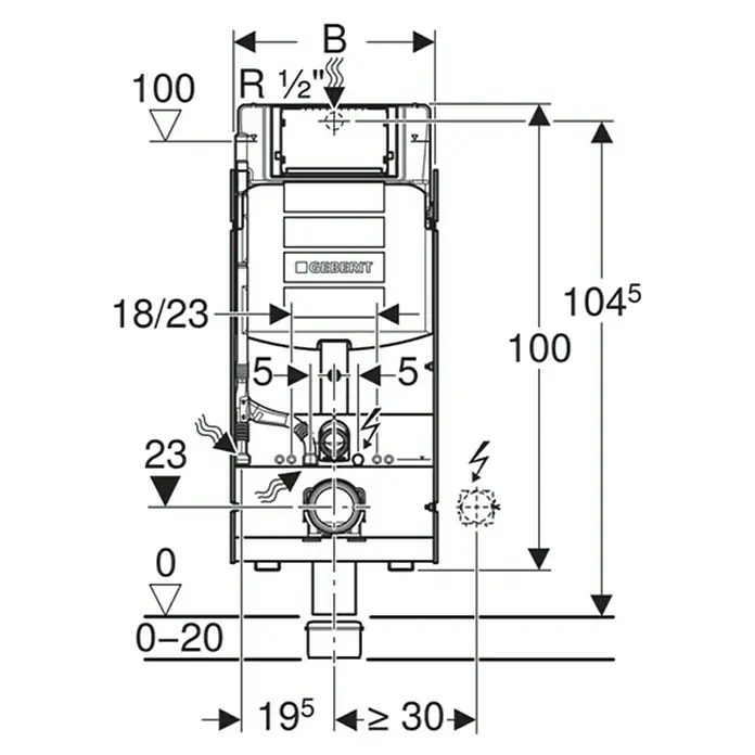 Geberit Gis WC-Vorwandelement Sigma - 2-Mengen-Spülung, 16,5 x 42,4 x 114 cm