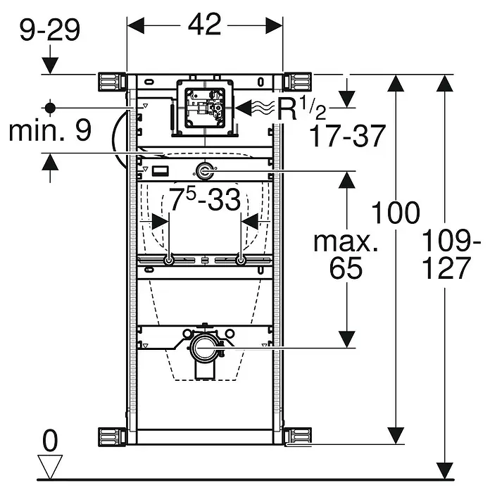 Geberit Kombifix Urinal-Montageelement - 1-Mengen-Spülung, 7,5 x 42 x 100 cm, Verzinkt