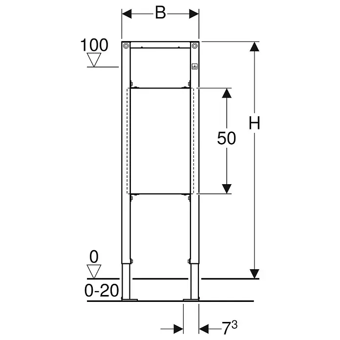 Geberit Duofix Befestigungselement - 4 x 36,5 x 112 cm, Geeignet für: Stütz- & Haltegriffe - Skizze