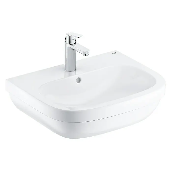 Grohe Waschtisch-Set Euro - 60 x 48 cm, Ohne Spezialglasur, Hahnloch: Mitte, Mit Überlauf, Weiß - Diagonale Ansicht