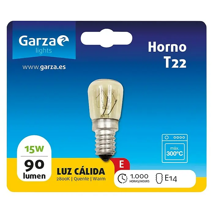 Garza Bombilla LED Horno T22 - E14, 15 W, 90 lm - Vista descendente