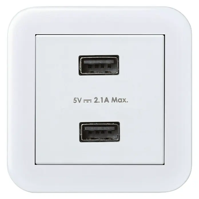 Simon Toma USB Simon 31 - Blanco, Modelo: 2 conexiones, Plástico, Tipo de montaje: Empotrado - Vista frontal