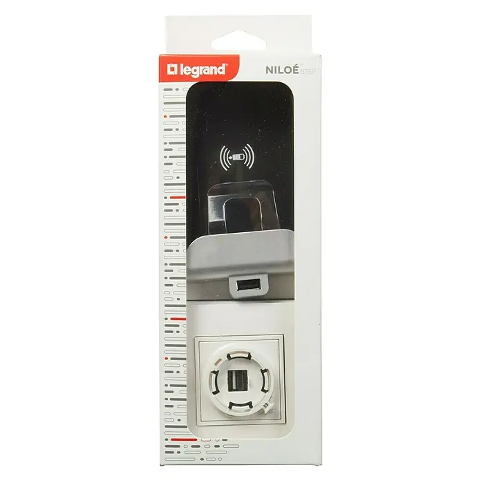 Legrand Niloé Step Cargador por inducción + USB - Aluminio, 2 Polos + Toma Tierra - Vista descendente
